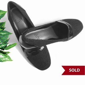 Women Shoes, Size 8, Black Leather & Gray Tweed